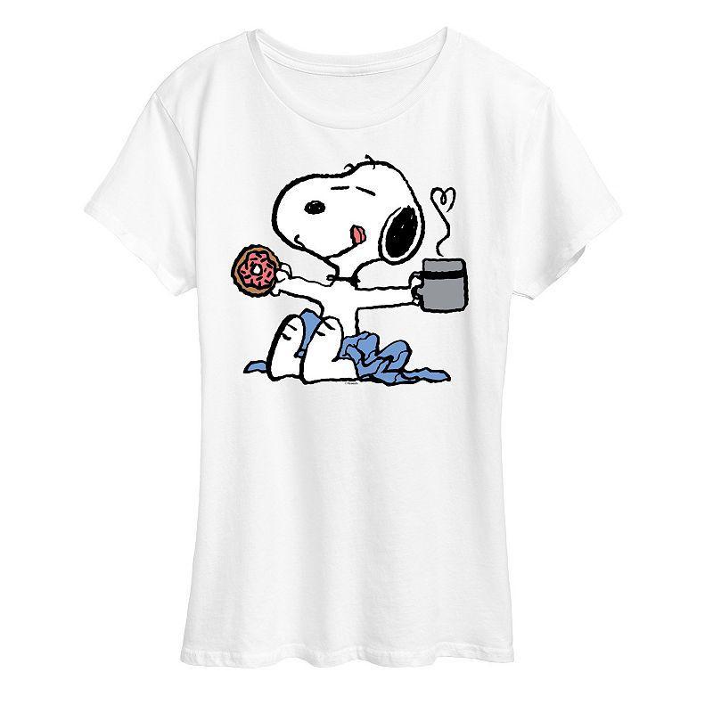 Womens Peanuts Donut Coffee Snoopy Graphic Tee, Girls Product Image