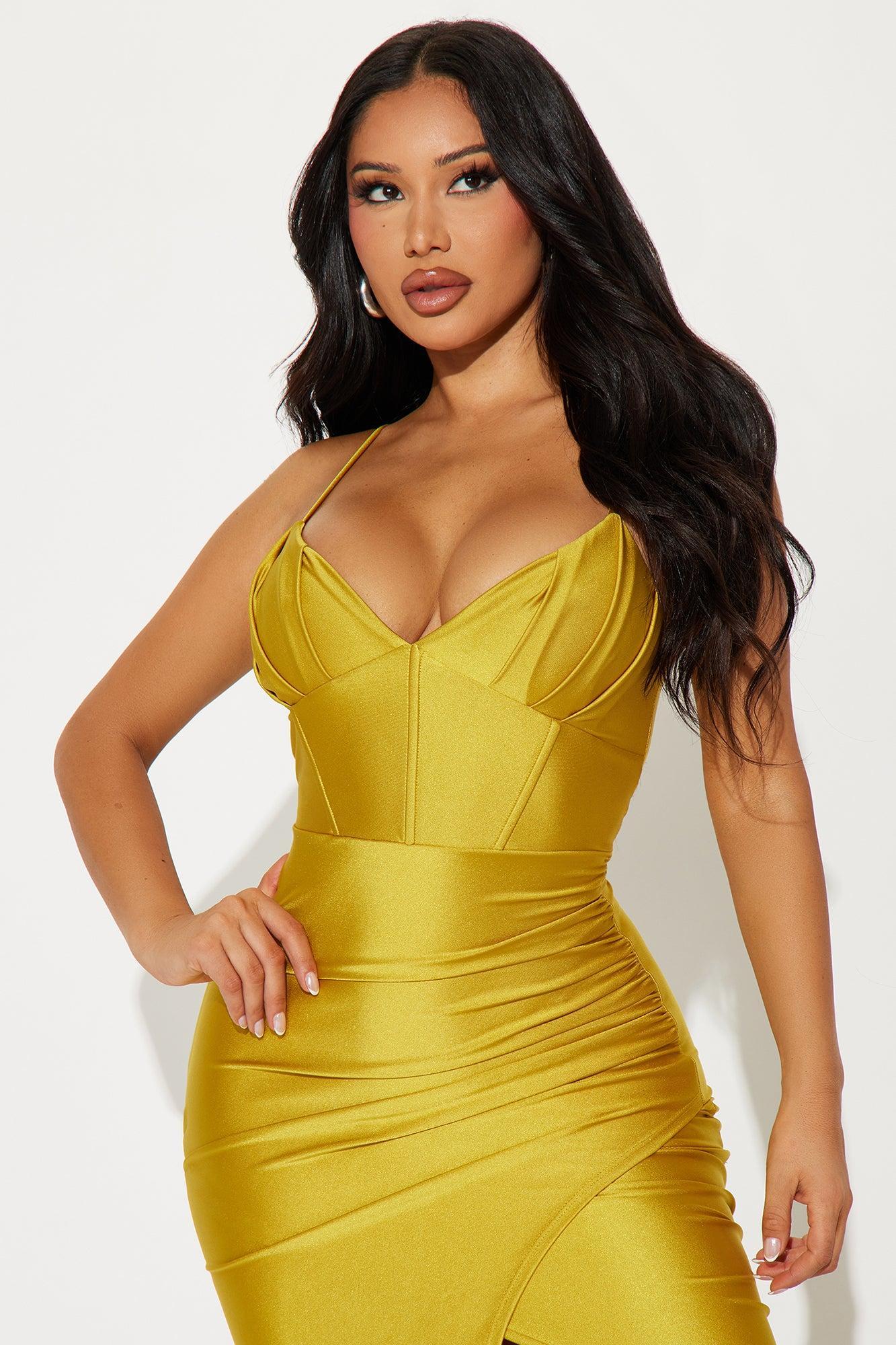 Arielle Corset Waist Gown - Chartreuse Product Image