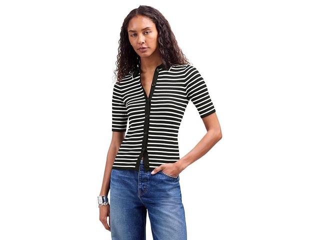 Madewell Stripe Antonia Snowy Short Sleeve Polo Tee (Abyss) Women's Sweater Product Image