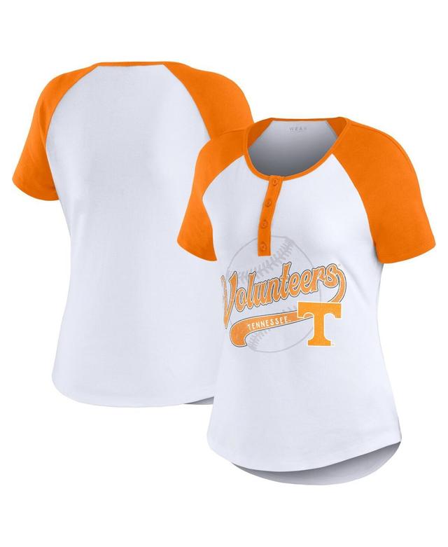 Wear by Erin Andrews Womens White Tennessee Volunteers Baseball Logo Raglan Henley T-Shirt Product Image