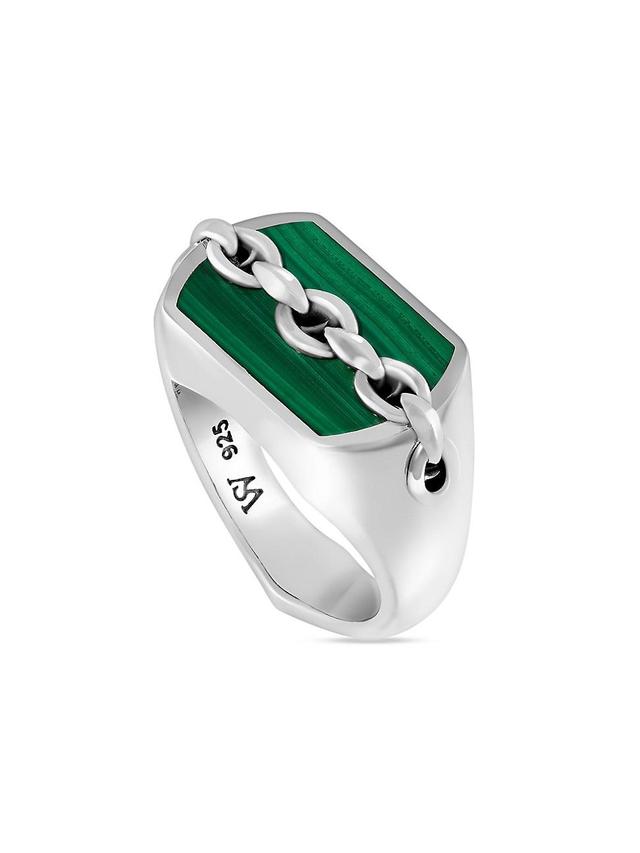 Mens Inline Razer Sterling Silver & Malachite Signet Ring Product Image