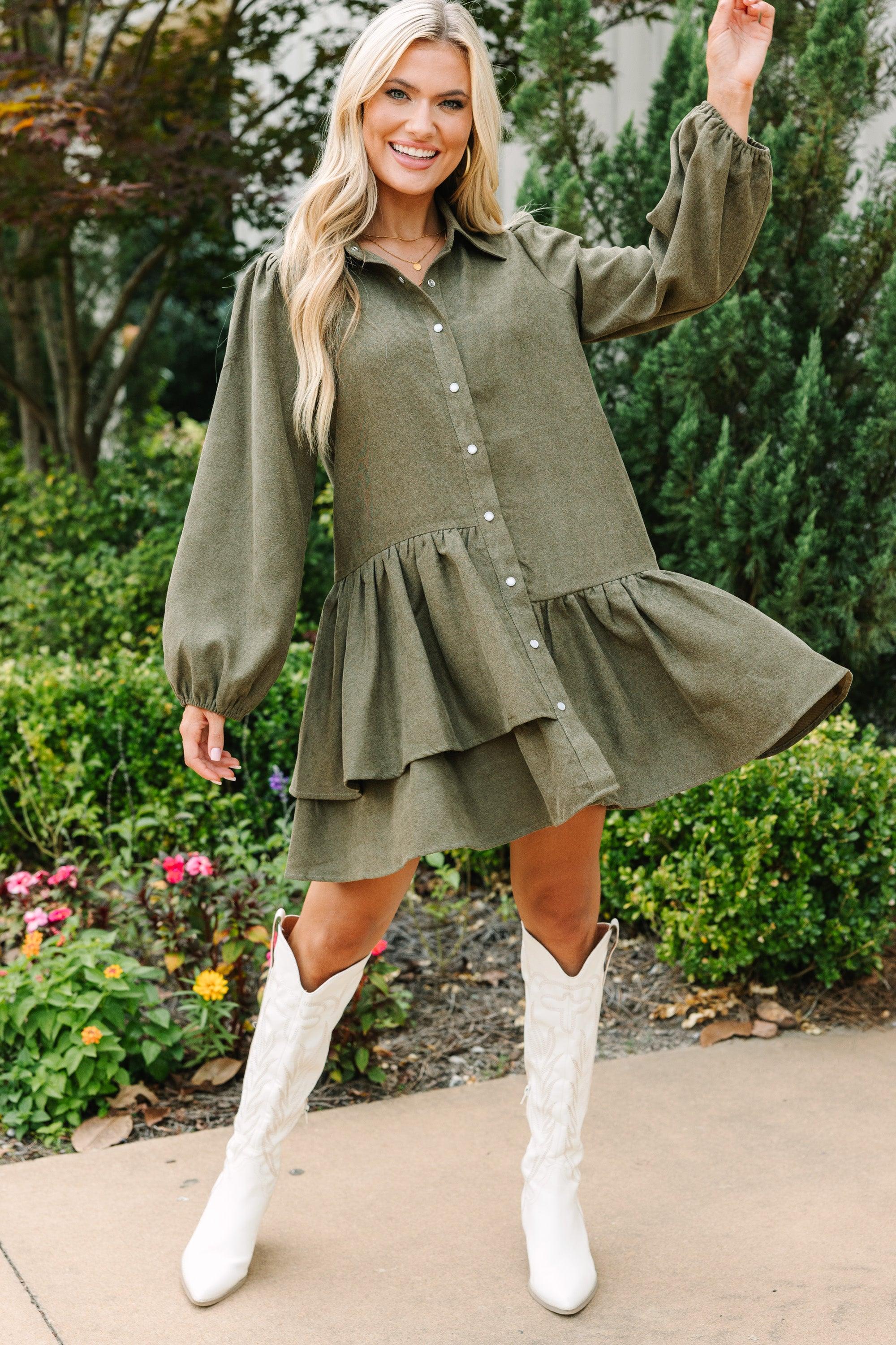 It's Your Place Olive Green Button Down Dress Female Product Image