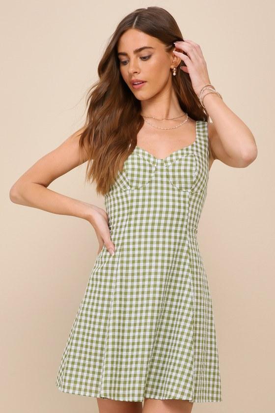 Pristine Chicness Green Gingham Sleeveless Bustier Mini Dress Product Image