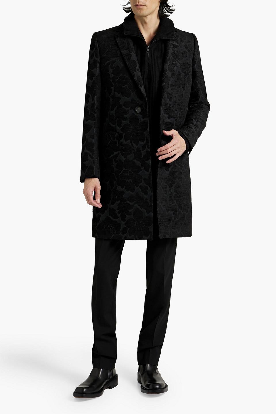 Velvet-jacquard Coat In Black Product Image