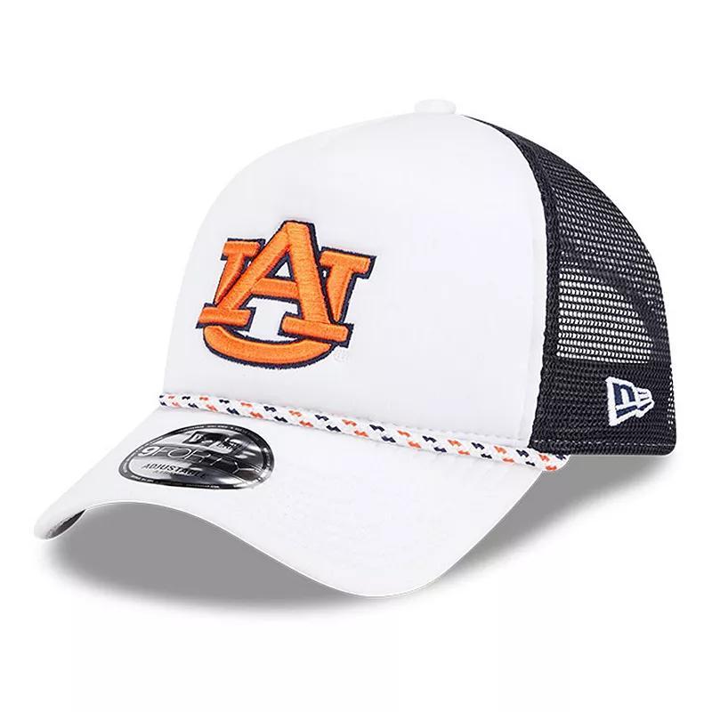 Mens New Era White/Navy Auburn Tigers Court Sport Foam A-Frame 9FORTY Adjustable Trucker Hat Product Image