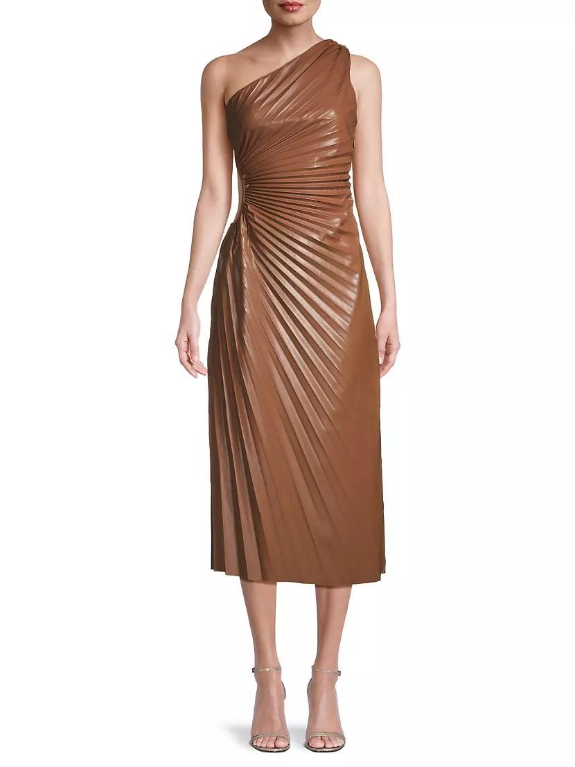 Solie Faux-Leather Pleated Asymmetric Dress Product Image