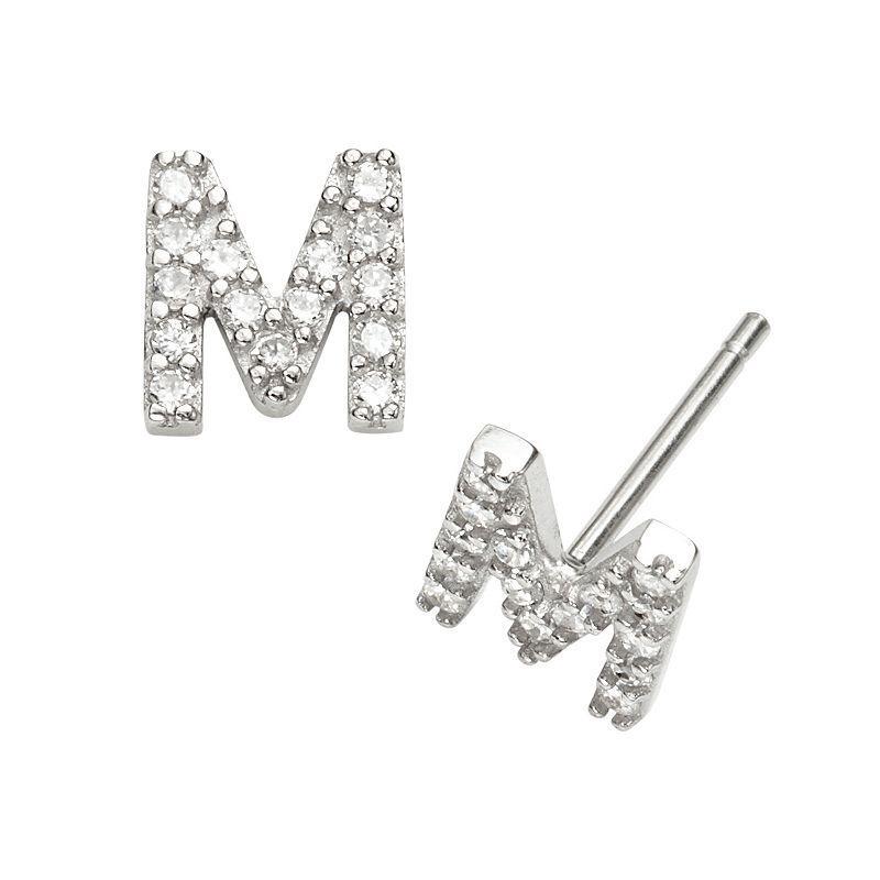 Sophie Miller Sterling Silver Cubic Zirconia Initial Stud Earrings, Womens Product Image