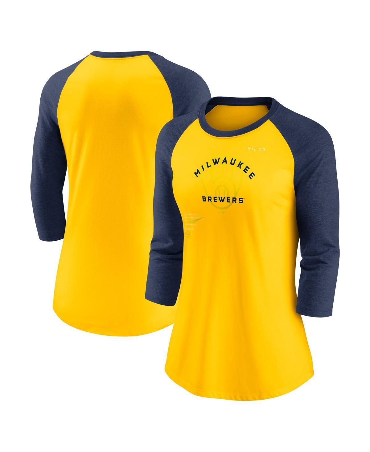 Womens Nike /Navy Milwaukee Brewers Next Up Tri-Blend Raglan 3/4-Sleeve T-Shirt Product Image