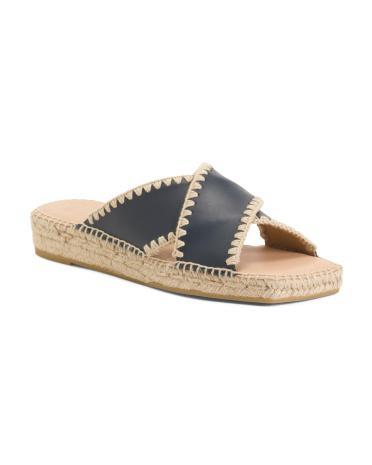 Leather Cross Band Espadrille Wedge Sandals for Women Product Image