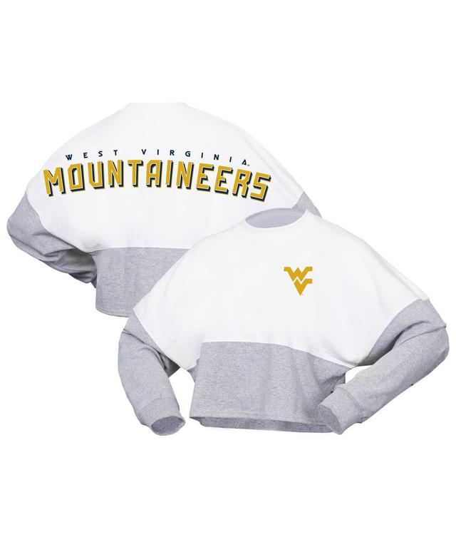 Womens Spirit Jersey White West Virginia Mountaineers Heather Block Cropped Long Sleeve Jersey T-shirt Product Image