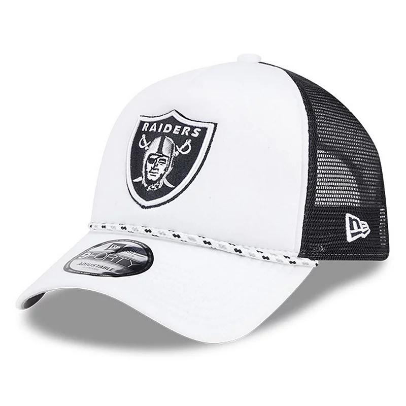 Mens New Era White/Black Las Vegas Raiders Court Sport Foam Front A-Frame 9FORTY Adjustable Trucker Hat Product Image