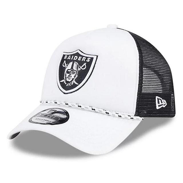 Mens New Era White/Black Las Vegas Raiders Court Sport Foam Front A-Frame 9FORTY Adjustable Trucker Hat Product Image