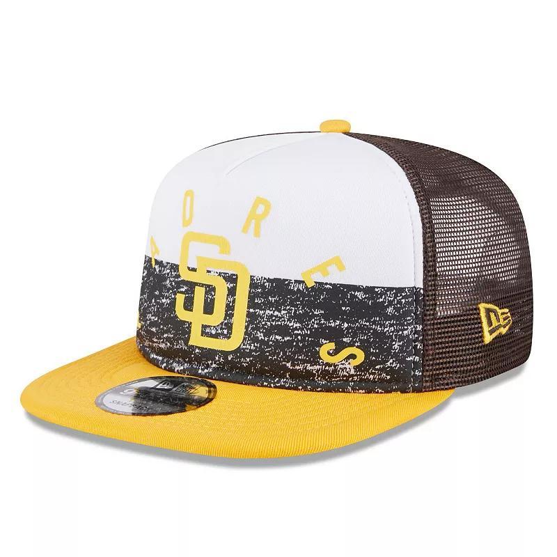 Mens New Era White/Gold San Diego Padres Team Foam Front A-Frame Trucker 9FIFTY Snapback Hat Product Image