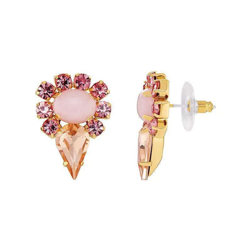 Emberly Gold Tone Glass Stone Oval Pointy Stud Earrings, Womens, Pink Product Image