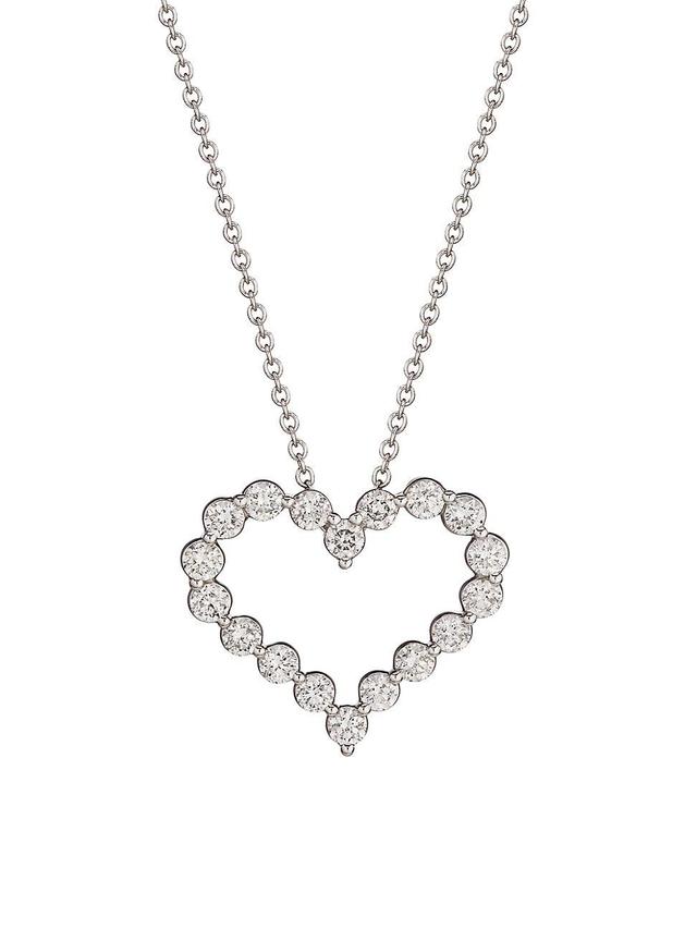 Womens 14K White Gold & 2 TCW Diamond Open Heart Pendant Necklace Product Image