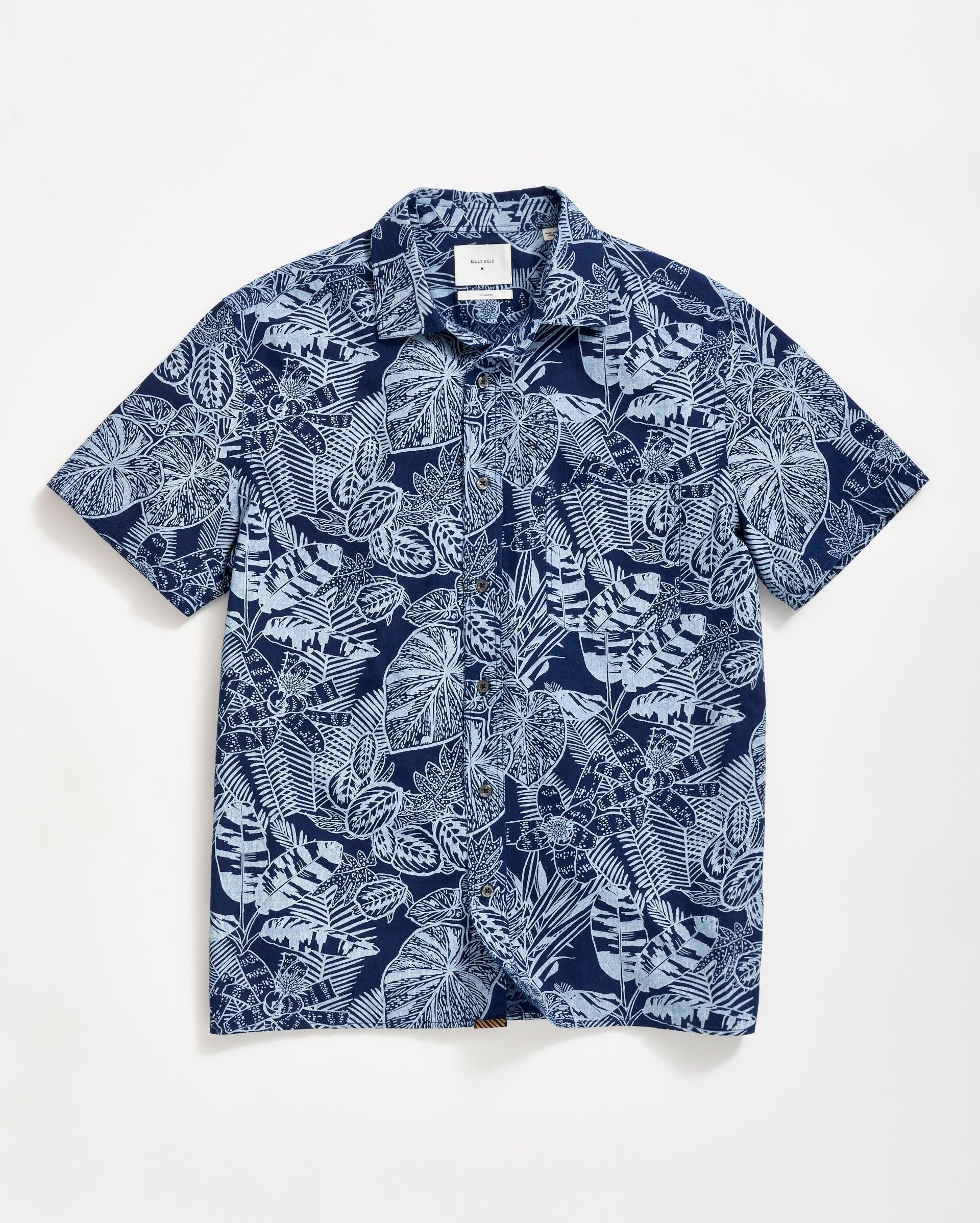 SHORT SLEEVE INDIGO BOTANICAL TREME BLOCK SHIRT Product Image