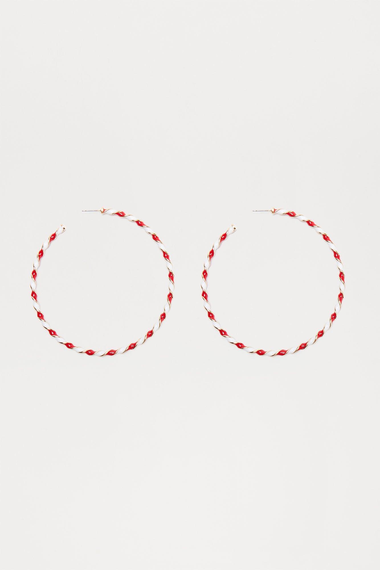 Candy Cane Hoop Earrings - Red/White Product Image