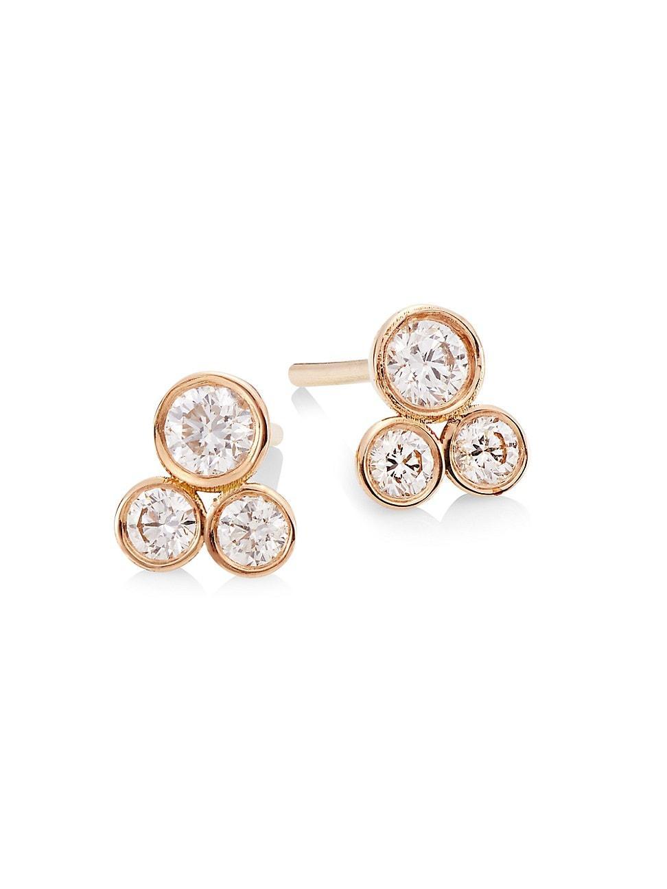 Womens Classic Triple Dot 18K Yellow Gold & Diamond Cluster Stud Earrings Product Image