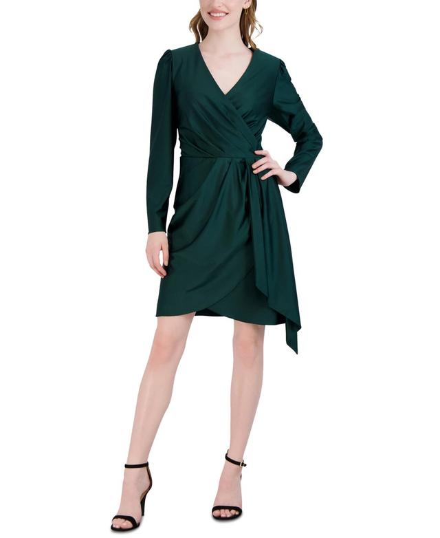 julia jordan Womens Pleated Faux-Wrap Long-Sleeve Dress Product Image