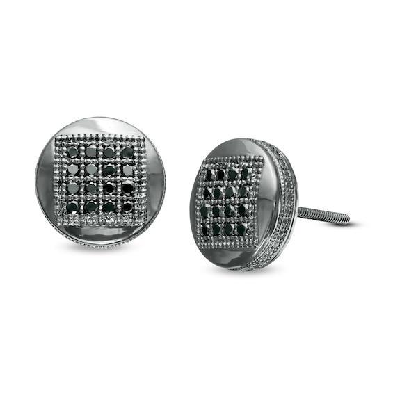 Men's 1/3 CT. T.w. Composite Square Black Diamond Circle Stud Earrings in Sterling Silver with Black Rhodium Product Image