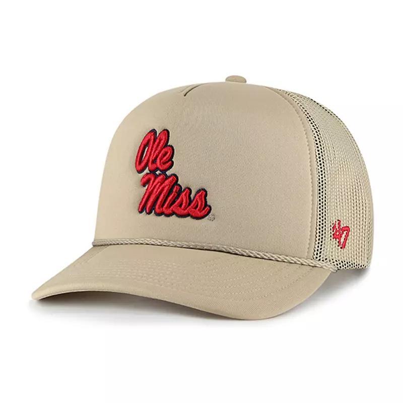 Mens 47 Brand Khaki Ole Miss Rebels Foam Front Mesh Trucker Snapback Hat Product Image