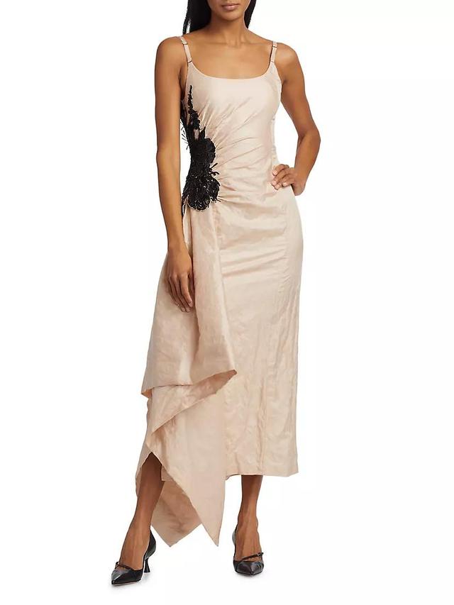 Floral-Embellished Crinkle Satin Gown Product Image