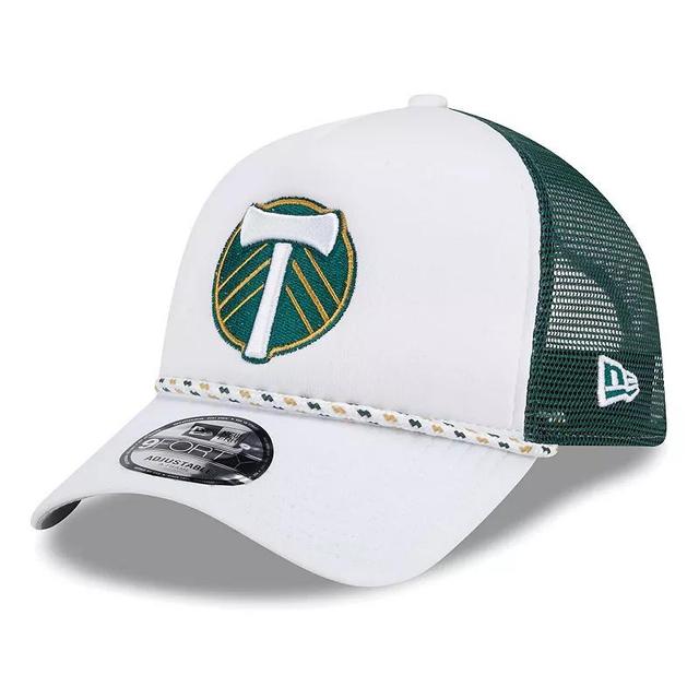 Mens New Era /Green Portland Timbers Court Sport Foam A-Frame 9FORTY Adjustable Trucker Hat Product Image