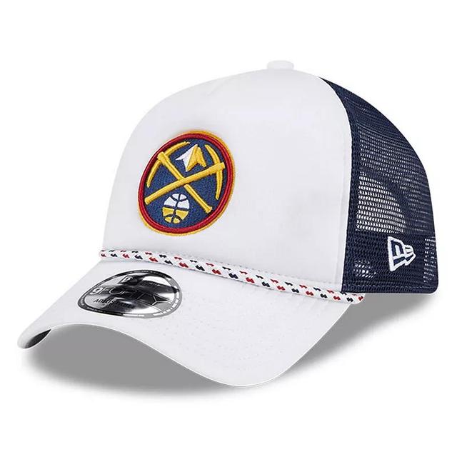 Mens New Era White/Navy Denver Nuggets Court Sport Foam A-Frame 9FORTY Adjustable Trucker Hat Product Image