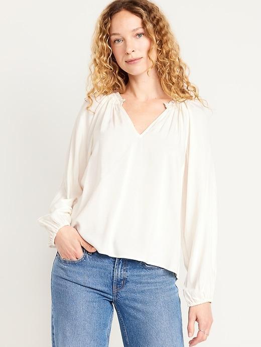 Ruffled Split-Neck Top product image