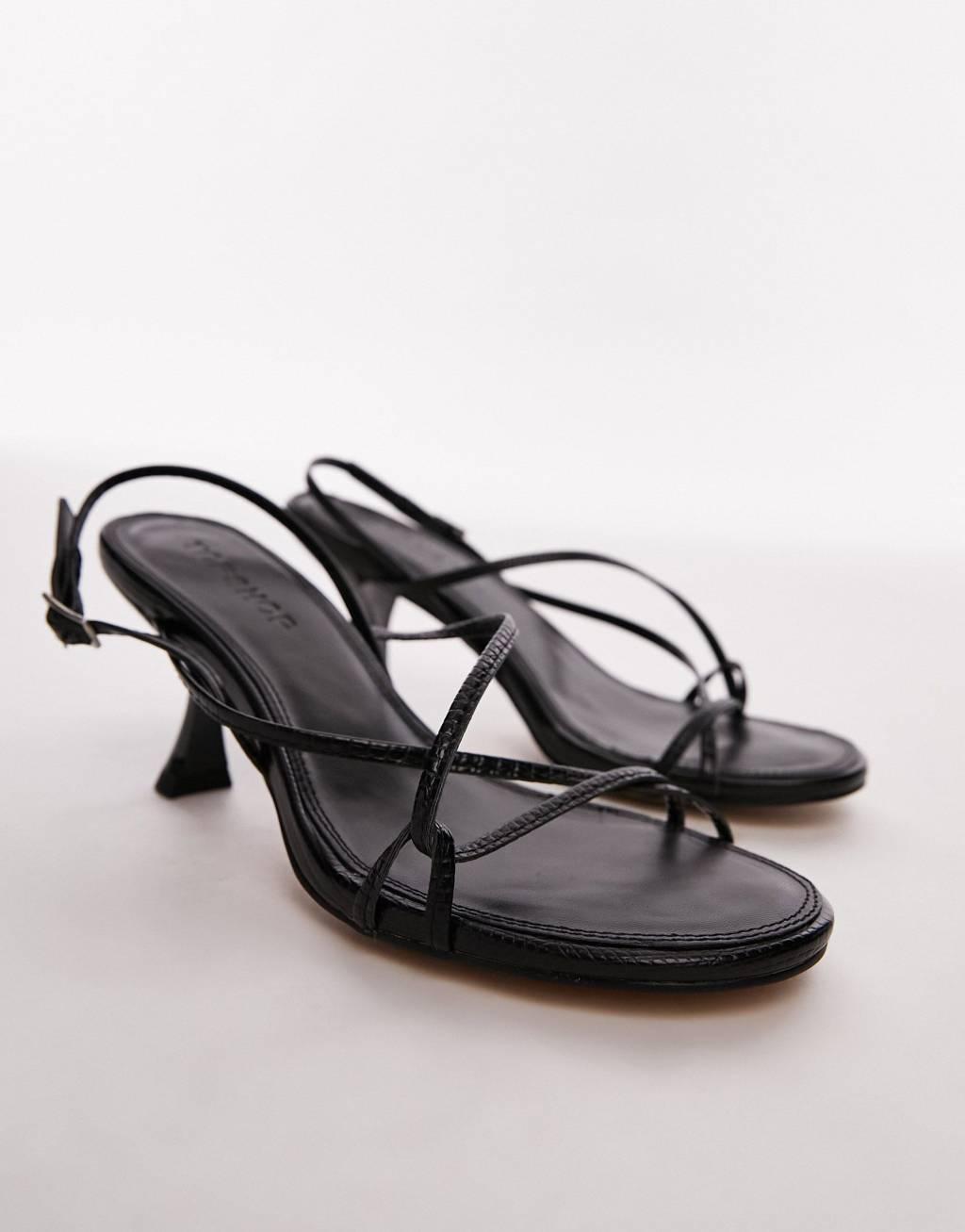 Topshop Iyla strappy heeled sandal in black lizard Product Image