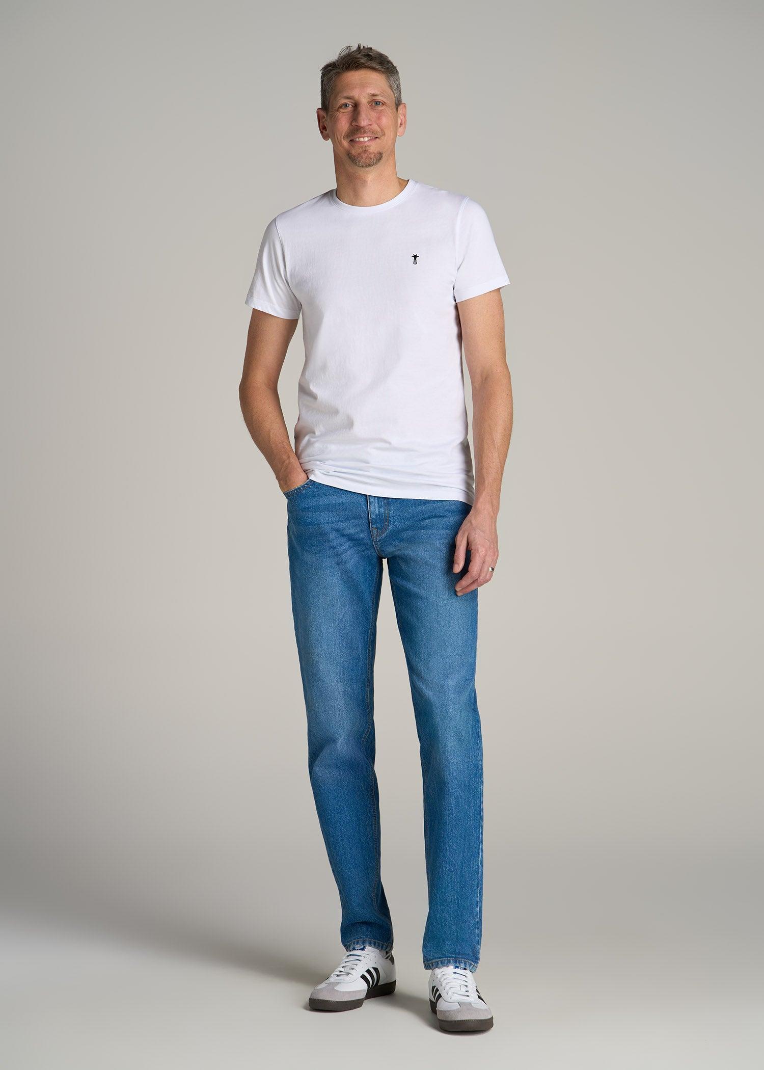 MODERN-FIT Embroidered Logo Crewneck T-Shirt for Tall Men in White Male Product Image