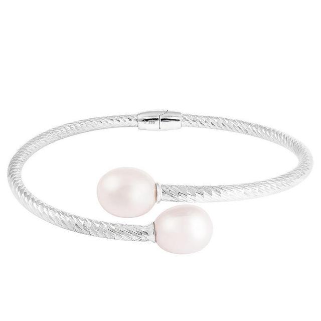 Splendid Pearls Sterling Silver Freshwater Cultured Pearl Bangle Bracelet, Womens Product Image