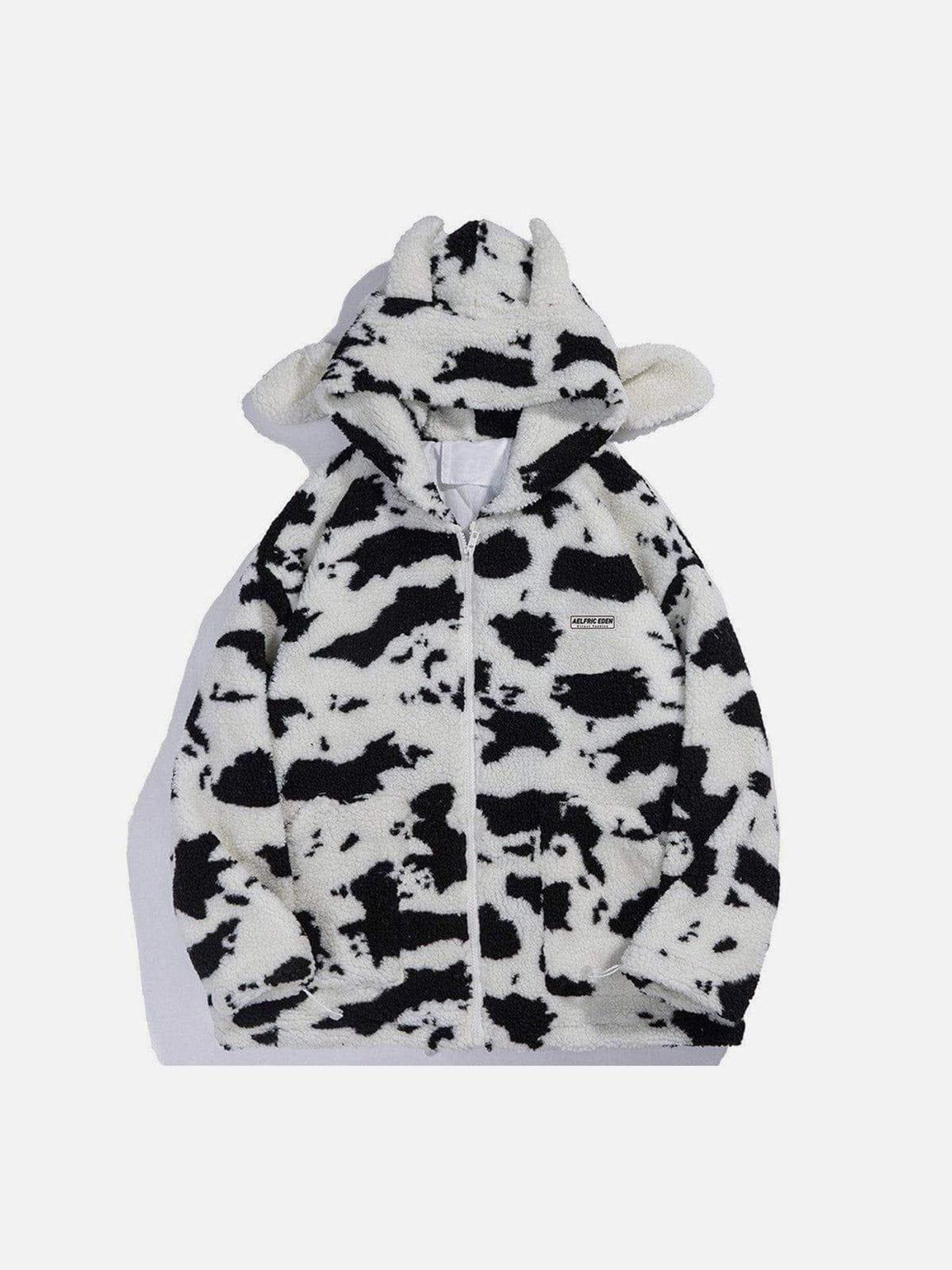 Aelfric Eden Cow Pattern Zip Up Sherpa Coat Product Image