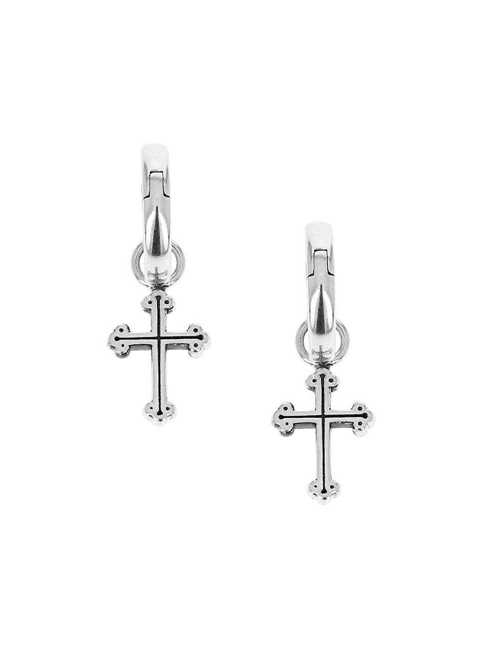 Mens Cross Hinged Sterling Silver Hoops Product Image