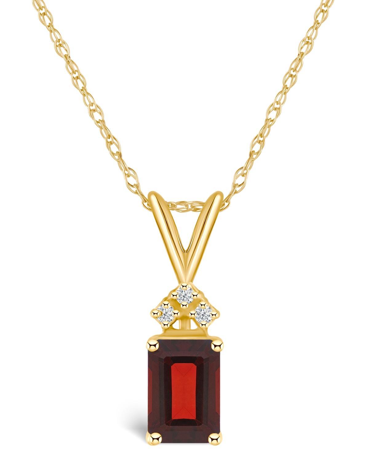 Celebration Gems 14k Gold Emerald Cut Garnet & Diamond Accent Pendant Necklace, Womens Red Product Image