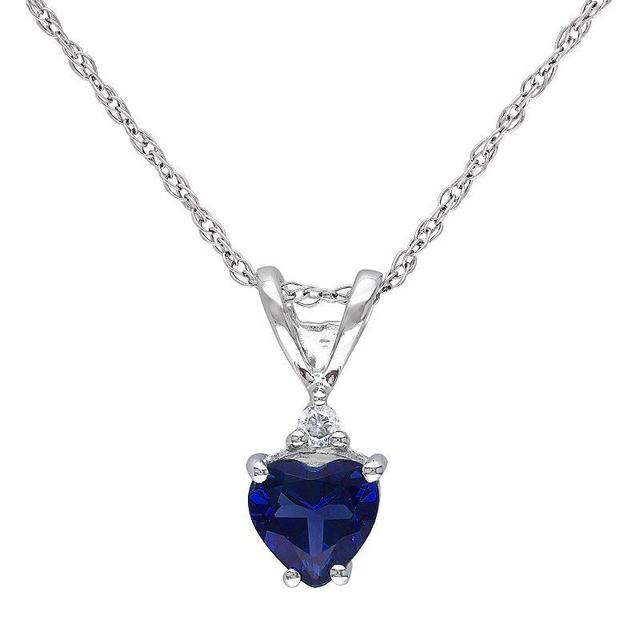 Stella Grace 10k White Gold Lab-Created Sapphire & 1/5 Carat T.W. Diamond Heart Pendant Necklace, Womens Blue Product Image