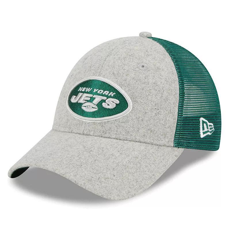 Mens New Era Heather Gray/Green New York Jets Pop Trucker 9FORTY Adjustable Hat Product Image