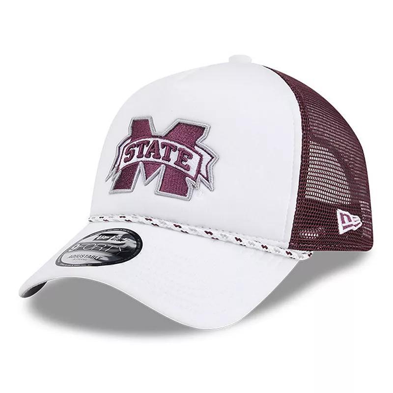 Mens New Era White/Maroon Mississippi State Bulldogs Court Sport Foam A-Frame 9FORTY Adjustable Trucker Hat Product Image