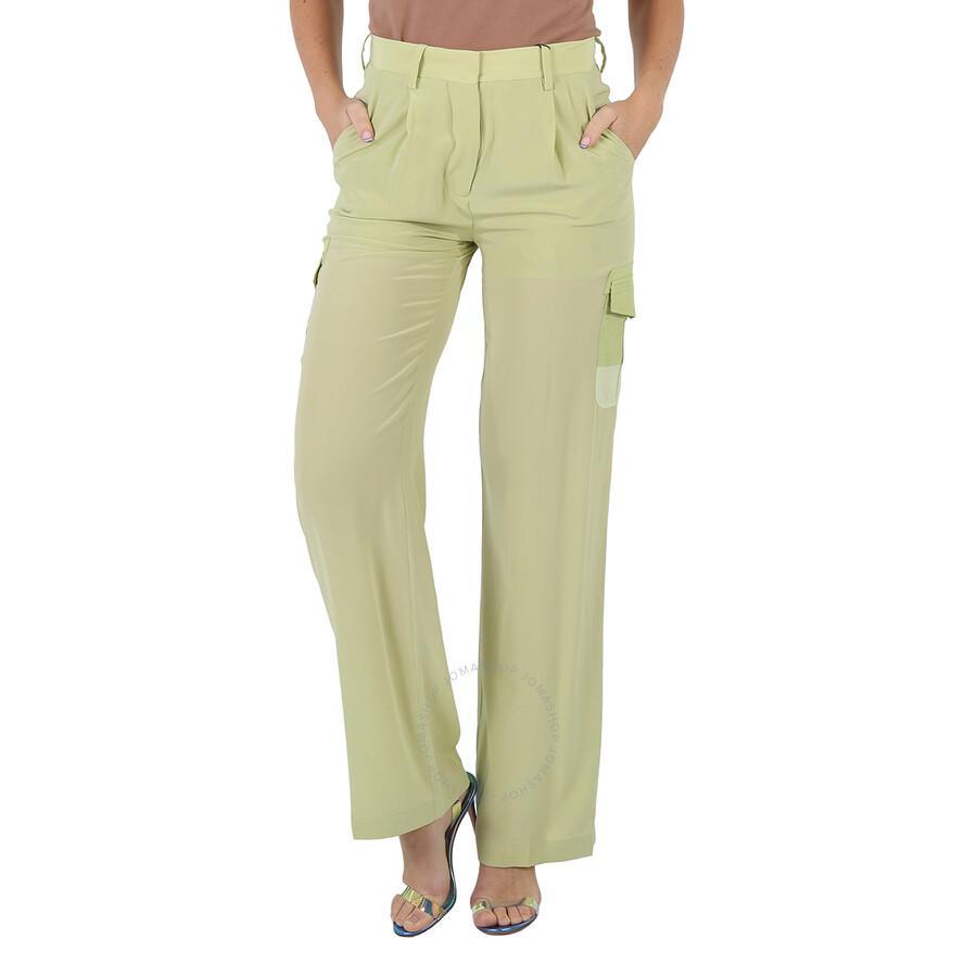 BURBERRY Ladies Mist Green Nell Mid-rise Silk Crepe De Chine Cargo Trousers Product Image