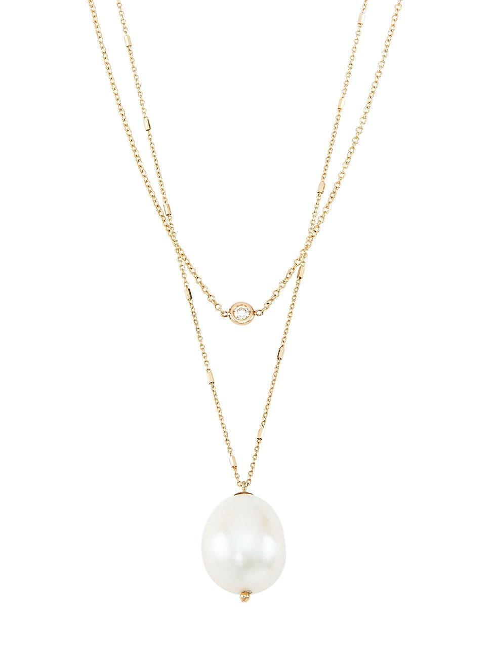 Zo Chicco Cultured Pearl & Diamond Double Chain Pendant Necklace Product Image