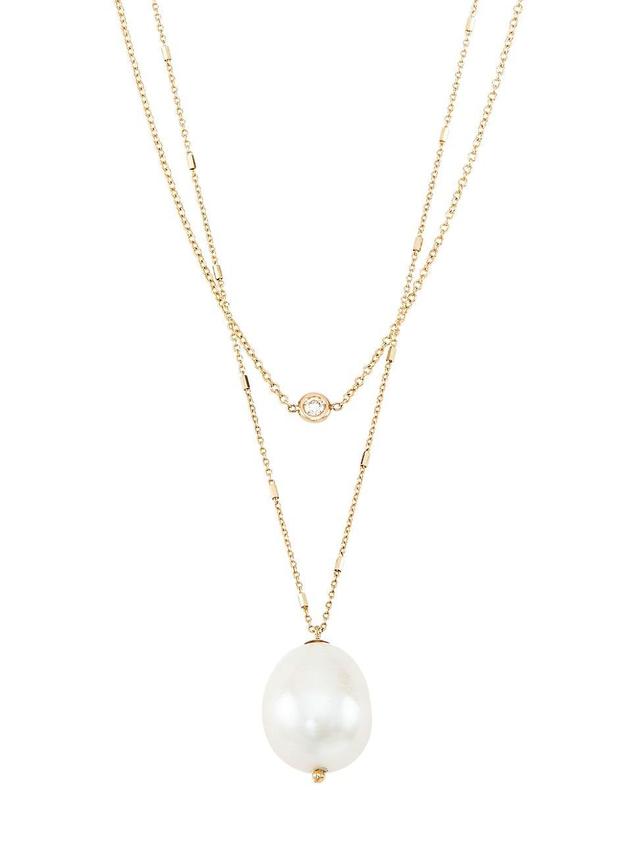 Zo Chicco Cultured Pearl & Diamond Double Chain Pendant Necklace Product Image