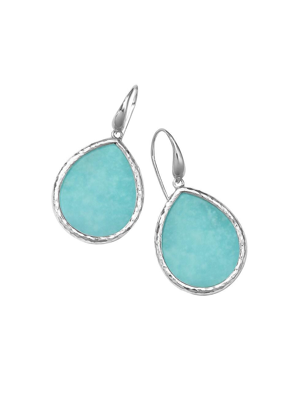 Womens Polished Rock Candy Small Teardrop Sterling Silver & Turquoise French Wire Earrings Product Image