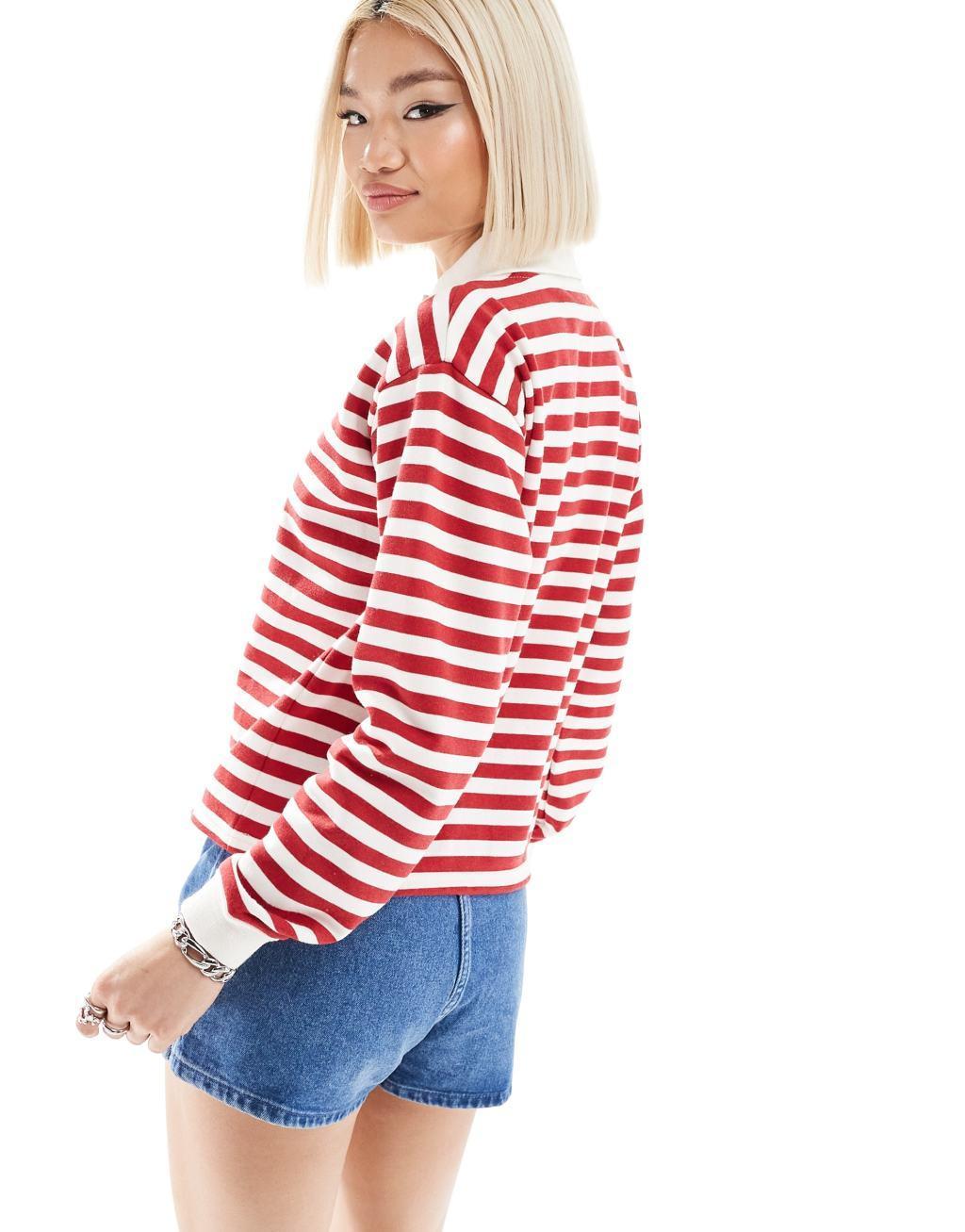 Daisy Street boxy rugby sweatshirt in cherry red stripe Product Image