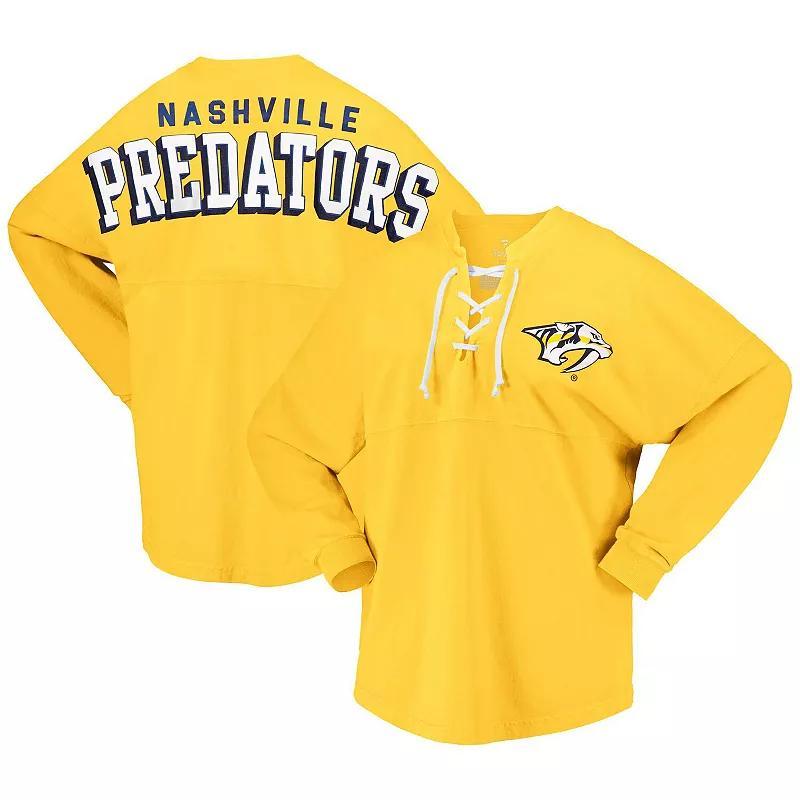 Womens Fanatics Gold Nashville Predators Spirit Lace-Up V-Neck Long Sleeve Jersey T-shirt Product Image