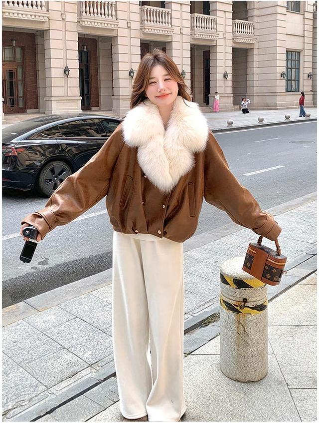 Faux Fur Button-Up Coat Product Image