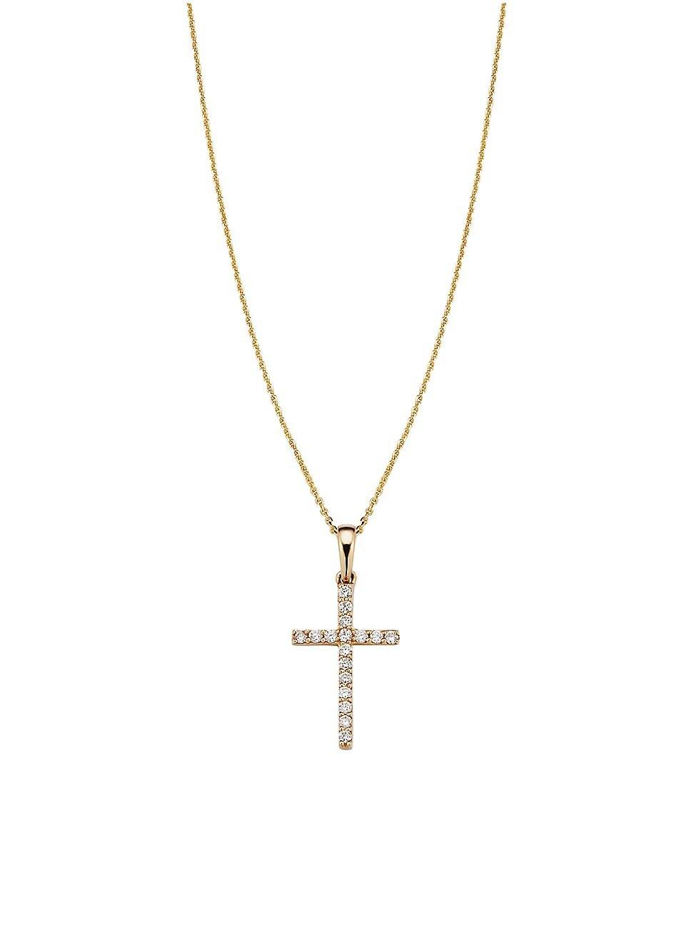 Womens 14K Yellow Gold Faith Diamond Cross Pendant Necklace - Yellow Gold Product Image