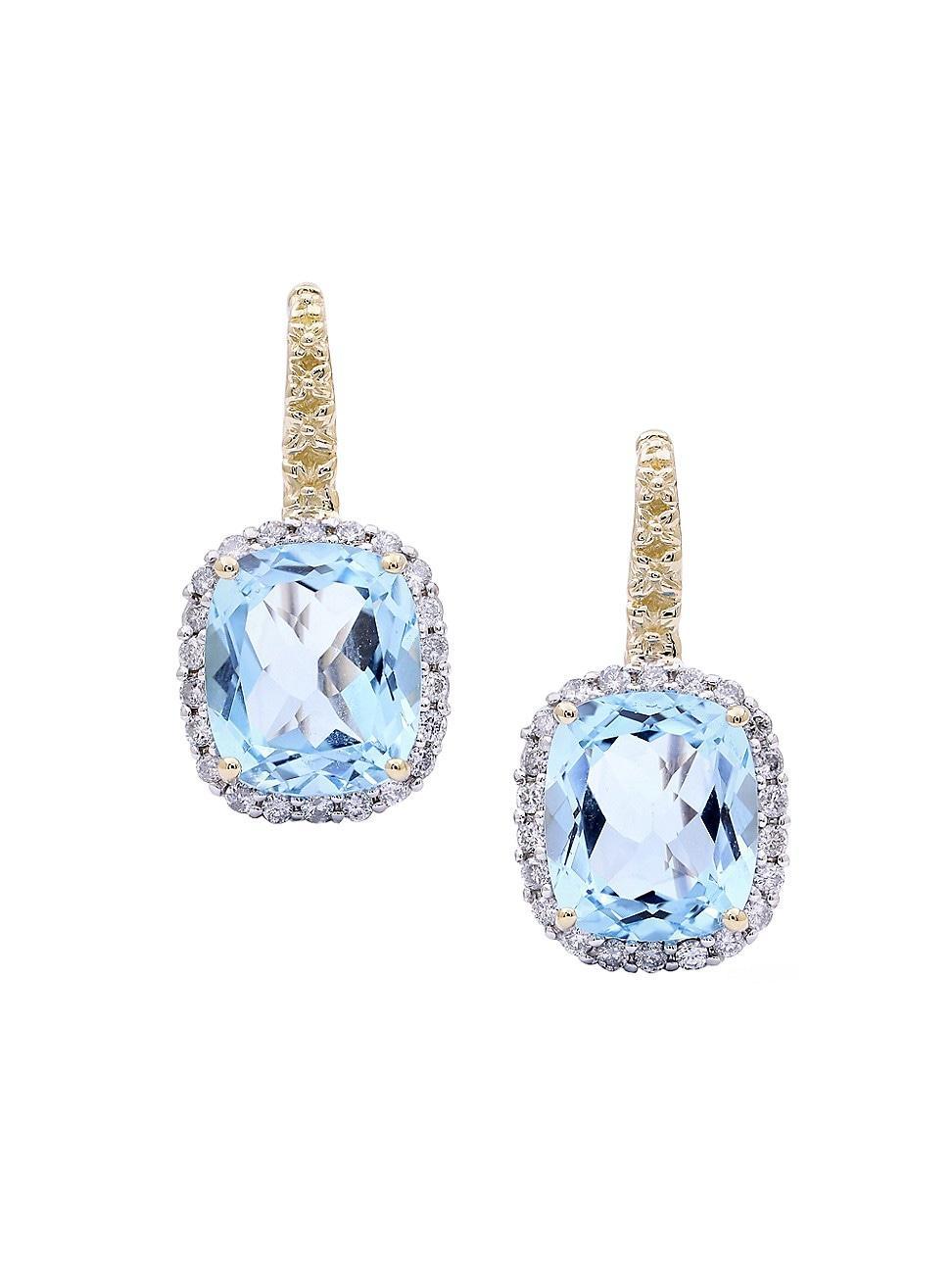 Womens Luxury 18K Gold, Diamond & Blue Topaz Drop Earrings Product Image