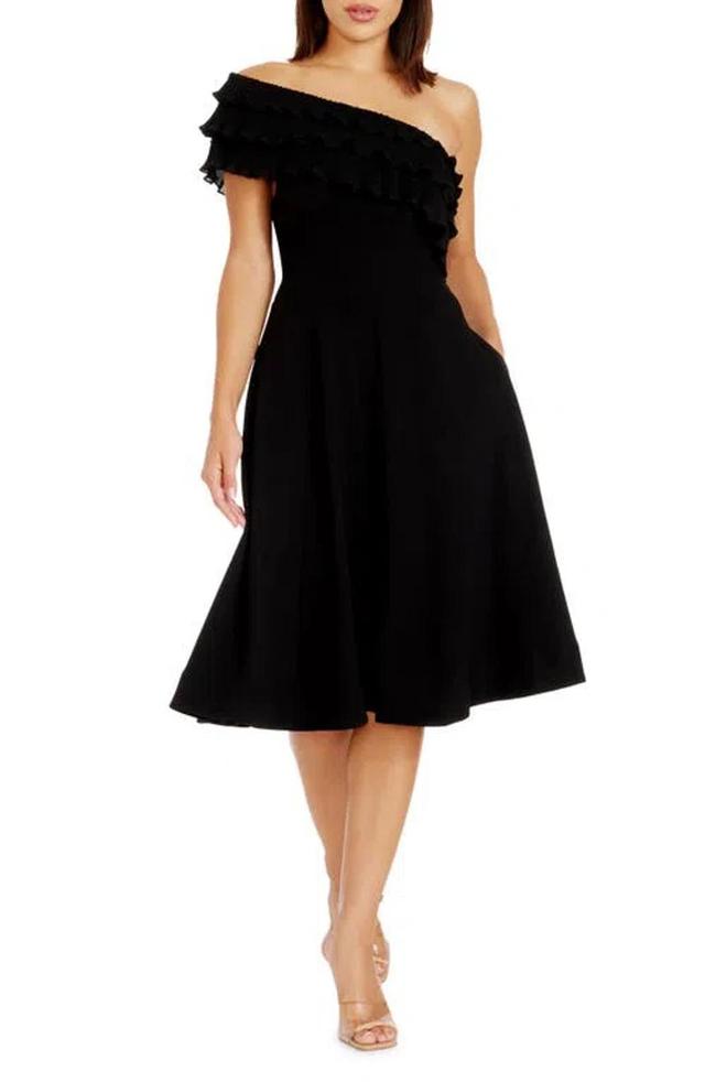 Kristy Ruffle One-shoulder Cocktail Dress In Black Product Image