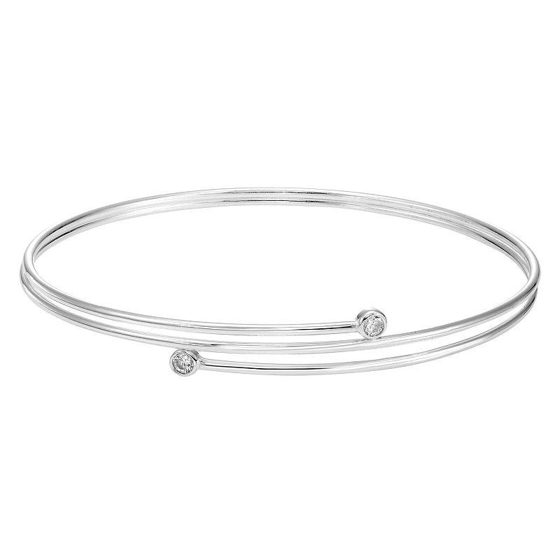 A&M Sterling Silver Cubic Zirconia Layered Cuff Bracelet, Womens Product Image