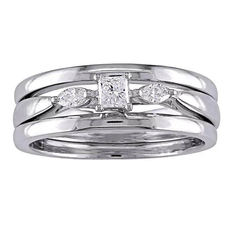 Stella Grace 10k White Gold 1/4 Carat T.W. Diamond 3-Piece Engagement Ring Set, Womens Product Image